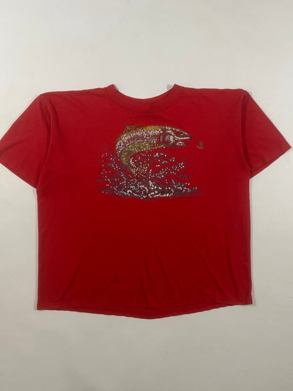 Vintage 90s T-Shirts Plus Red Rainbow Trout Fly Fishing Single Stitch Tee XXL